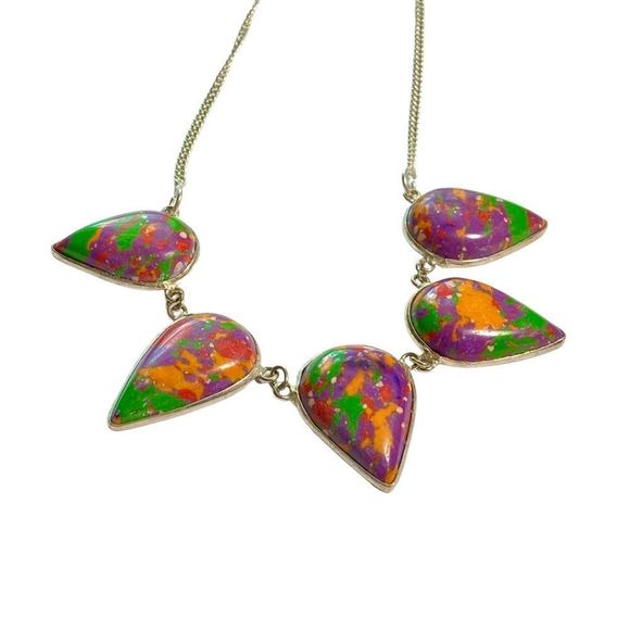 Colorful Mosaic Gemstones in a Silver Overlay Necklace - Picture 1 of 7